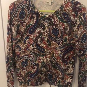 Talbots petite S Cotton Paisley Print Cardigan